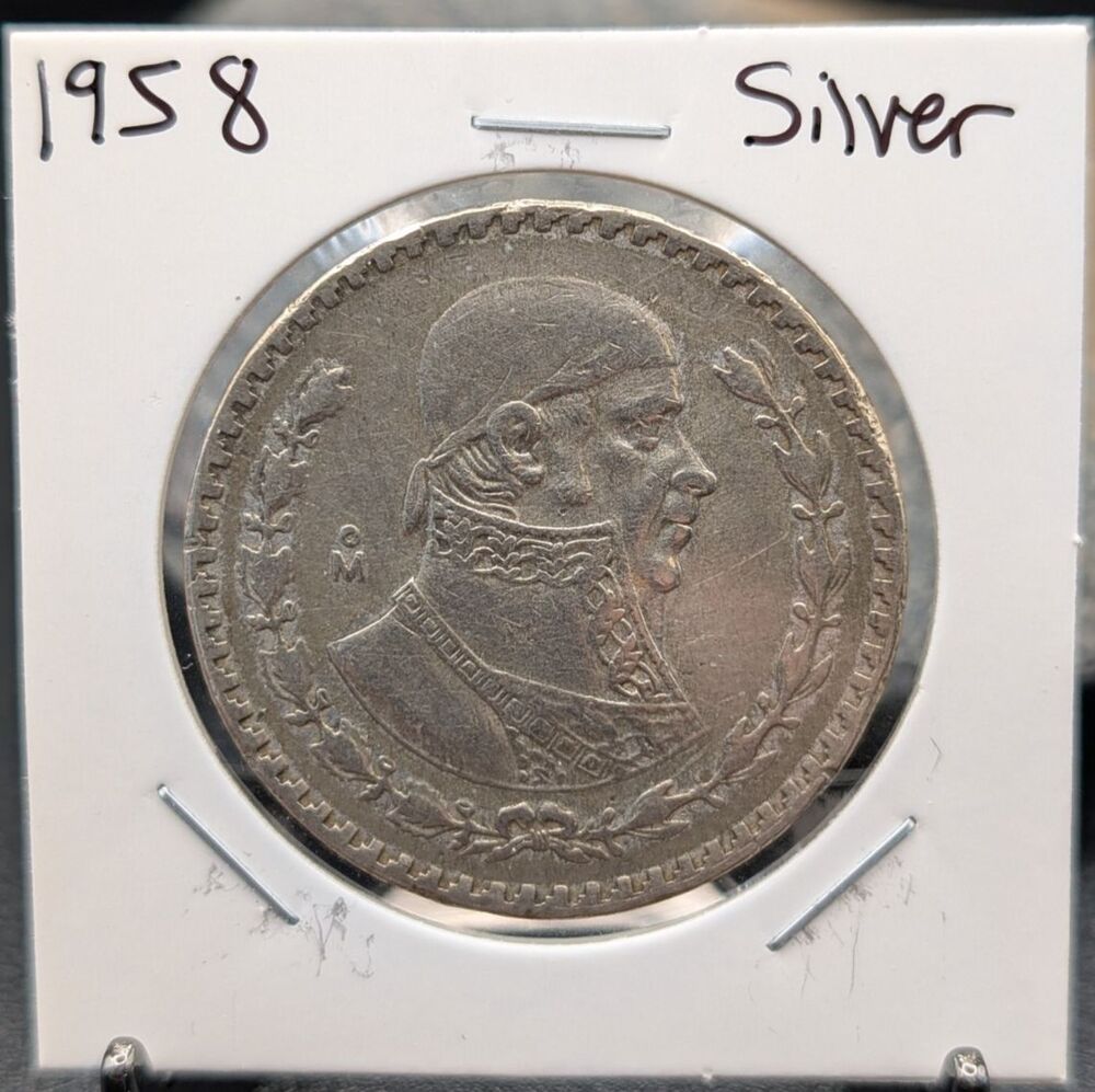 Mexico 1958 One Peso – José Morelos – 10% Silver – Vintage World Coin in Holder